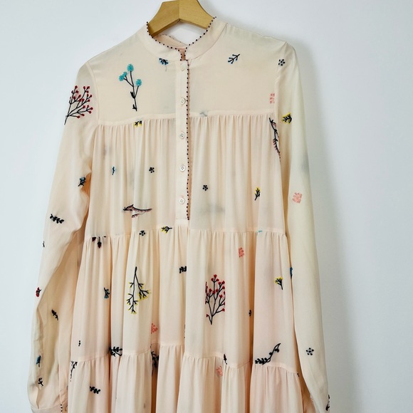 An An Londree Peach Pink Floral Embroidered Tiered 100% Silk Maxi Dress UK S - Picture 3 of 15